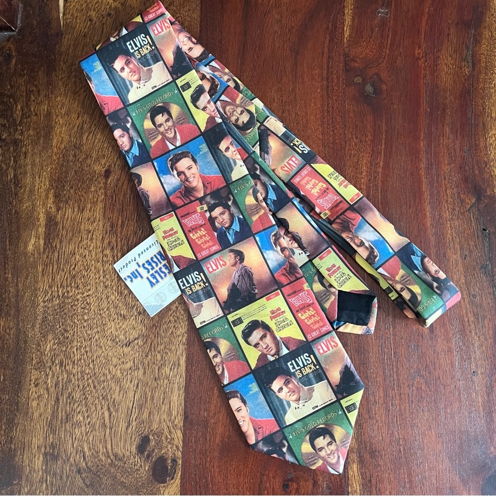 NWT Deadstock Elvis Ralph Marlin Tie 1997 Presley Enterprises Album Covers Vtg